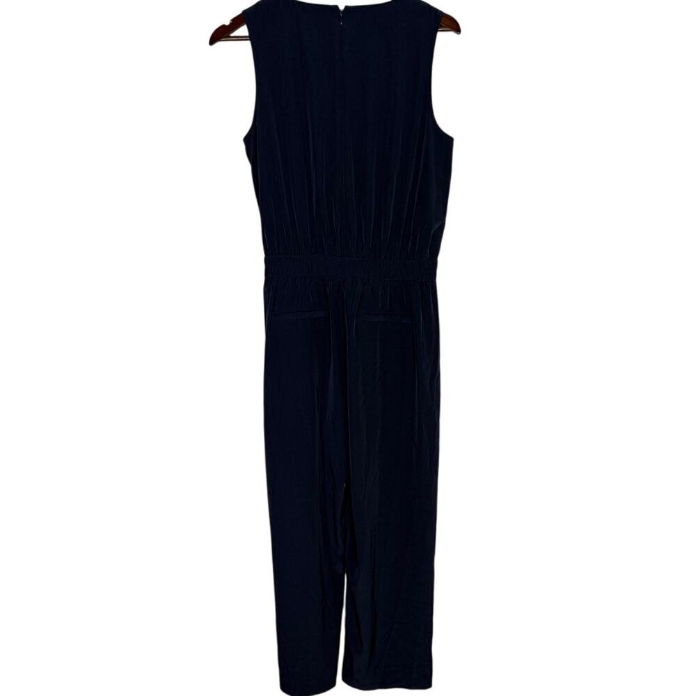 J Crew Sleeveless Satin Effect OnePiece Jumpsuit Elastic Tie Waist Pocket 6 Blue - Picture 14 of 15